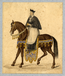 32657 Afbeelding van een kostuumontwerp van de bisschop van Salamanca te paard, figurant in de maskerade van de ...